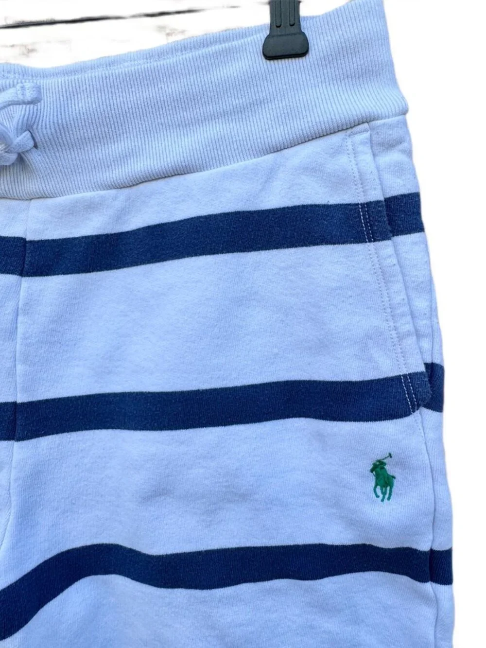 Polo Ralph Lauren Terry Sweat Shorts Mens Med White Blue Stripe Nautical Coastal